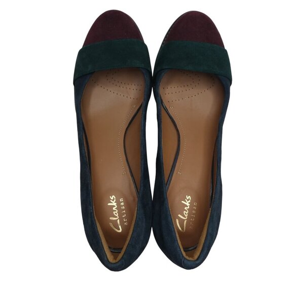 Clarks Tarah Brae Colorblock Suede Chunky Heel Pumps Womens 8.5 - Picture 7 of 14